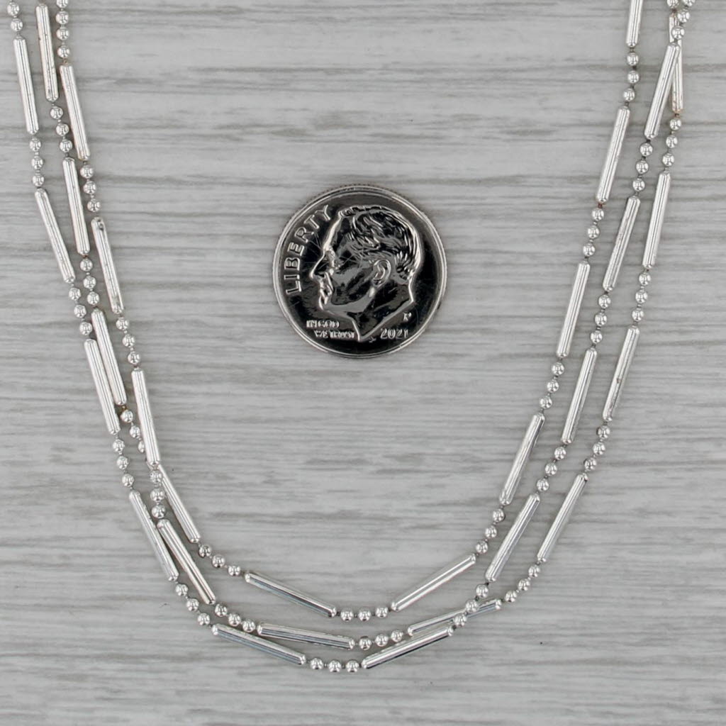 3 Strand Bar & Bead Necklace Sterling Silver 18" Italian