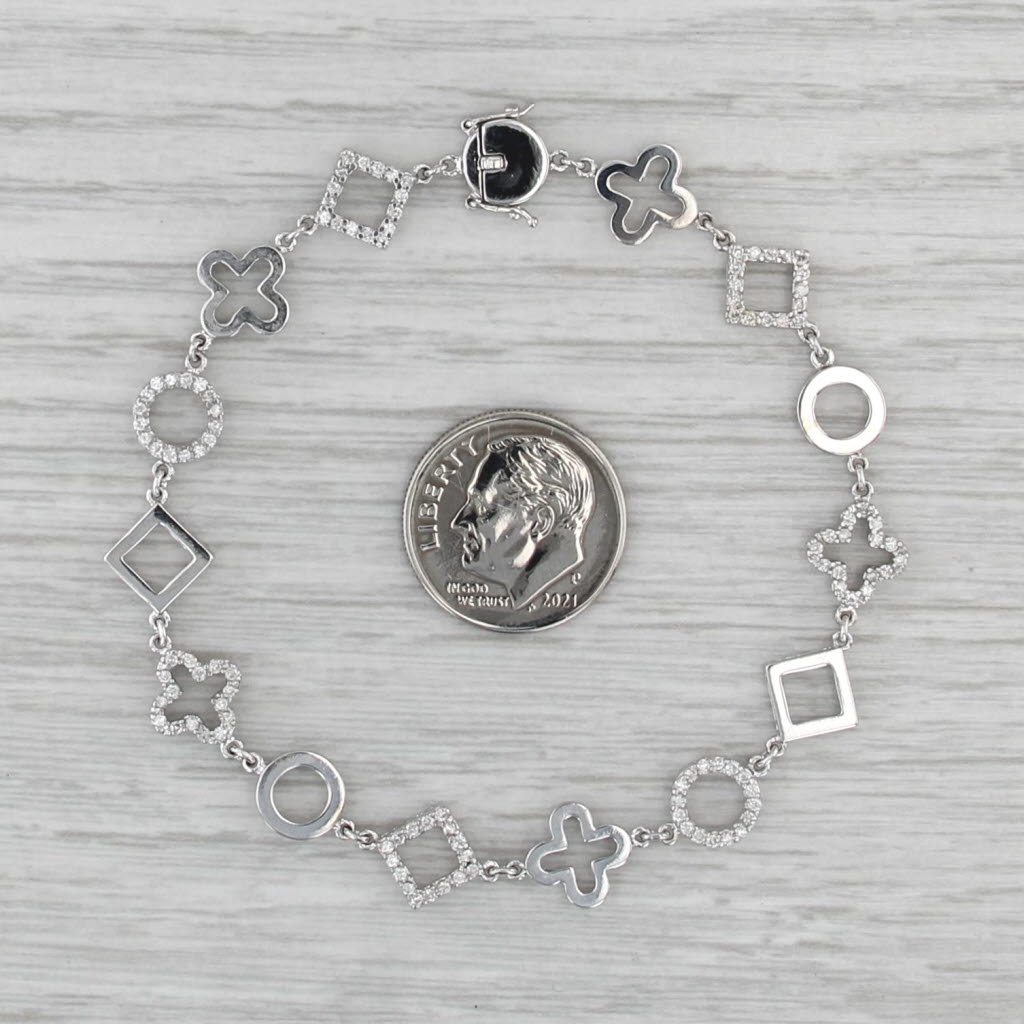 0.42ctw Diamond Circle Square Cross Link Bracelet 18k White Gold 6.75"