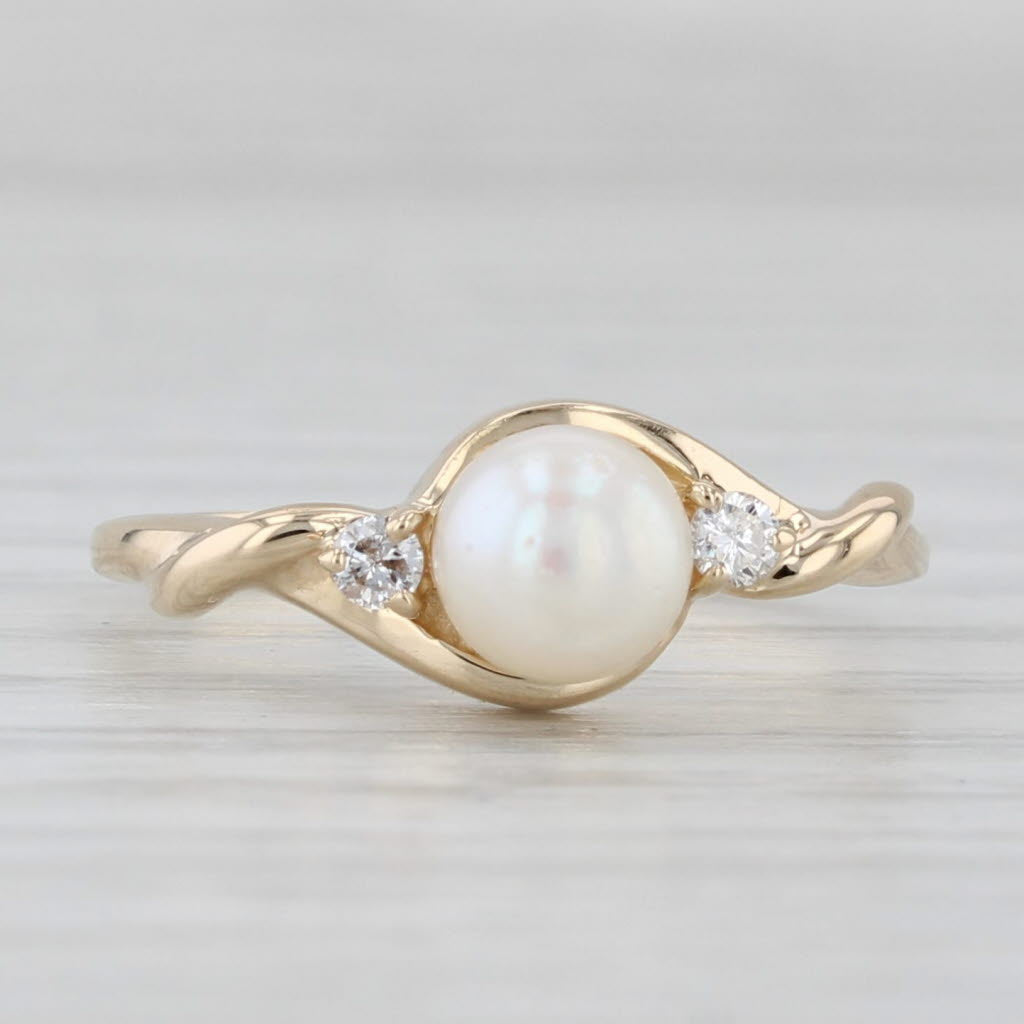 Light Gray Cultured Pearl Diamond Ring 14k Yellow Gold Size 5