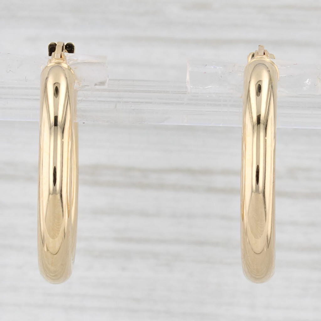 Light Gray New Round Hoop Earrings 14k Yellow Gold Snap Top Hoops 3 x 20 mm