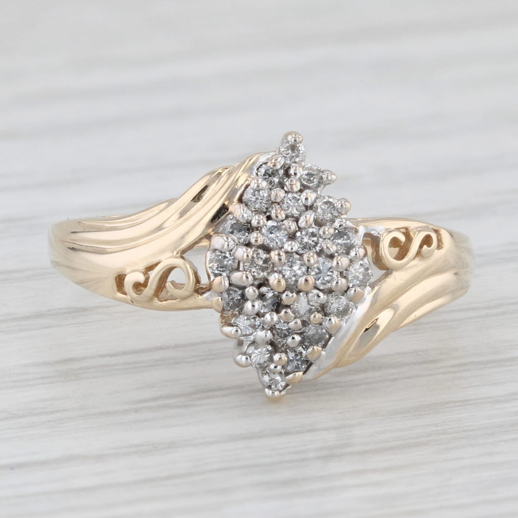 Light Gray 0.23ctw Diamond Cluster Ring 10k Yellow Gold Bypass Size 7