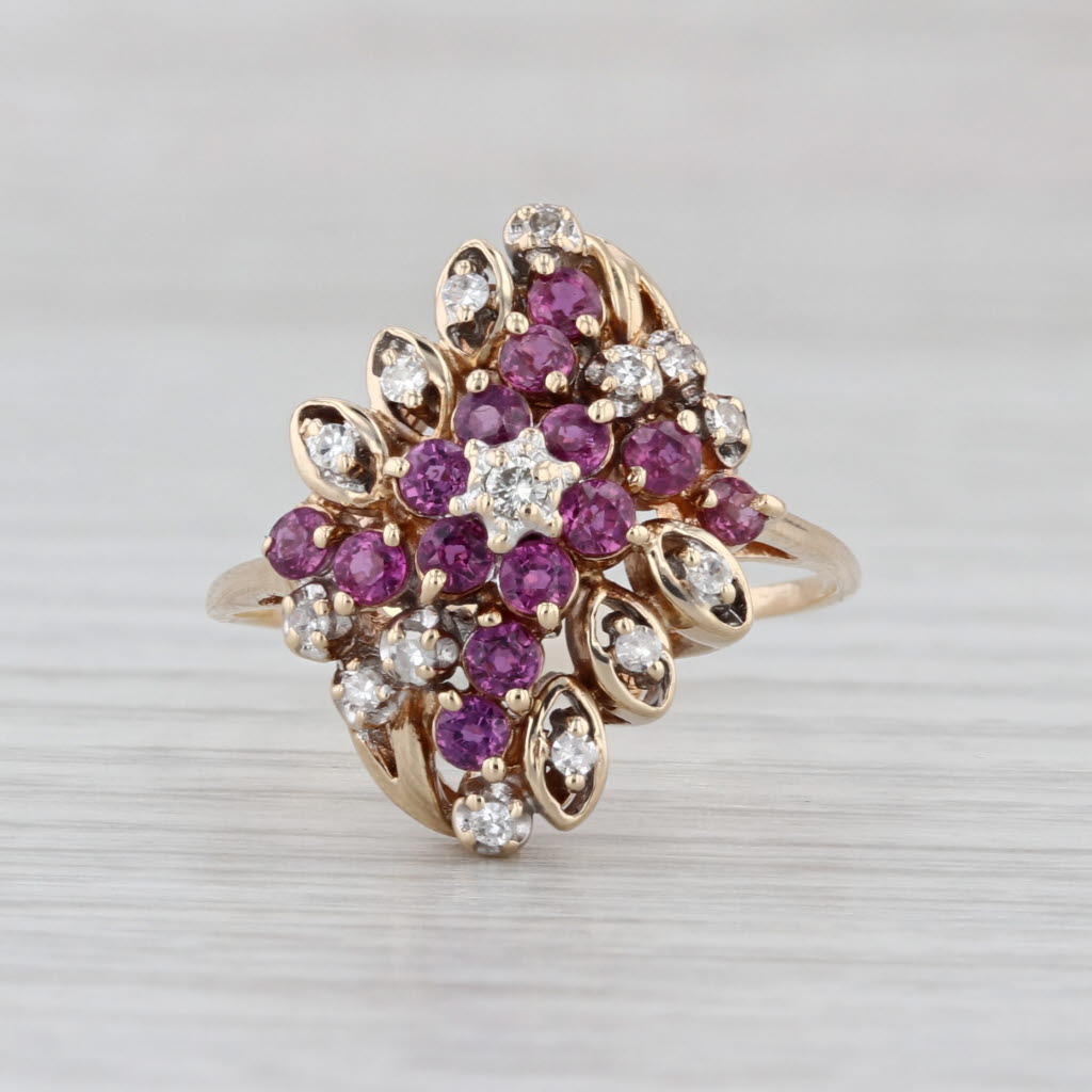 0.60ctw Pink Sapphire Diamond Cluster Cocktail Ring 10k Yellow Gold Size 9.5