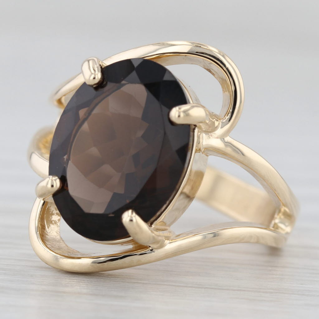Light Gray 5.50ct Smoky Quartz Oval Solitaire Ring 10k Yellow Gold Cocktail Size 7.5-7.75