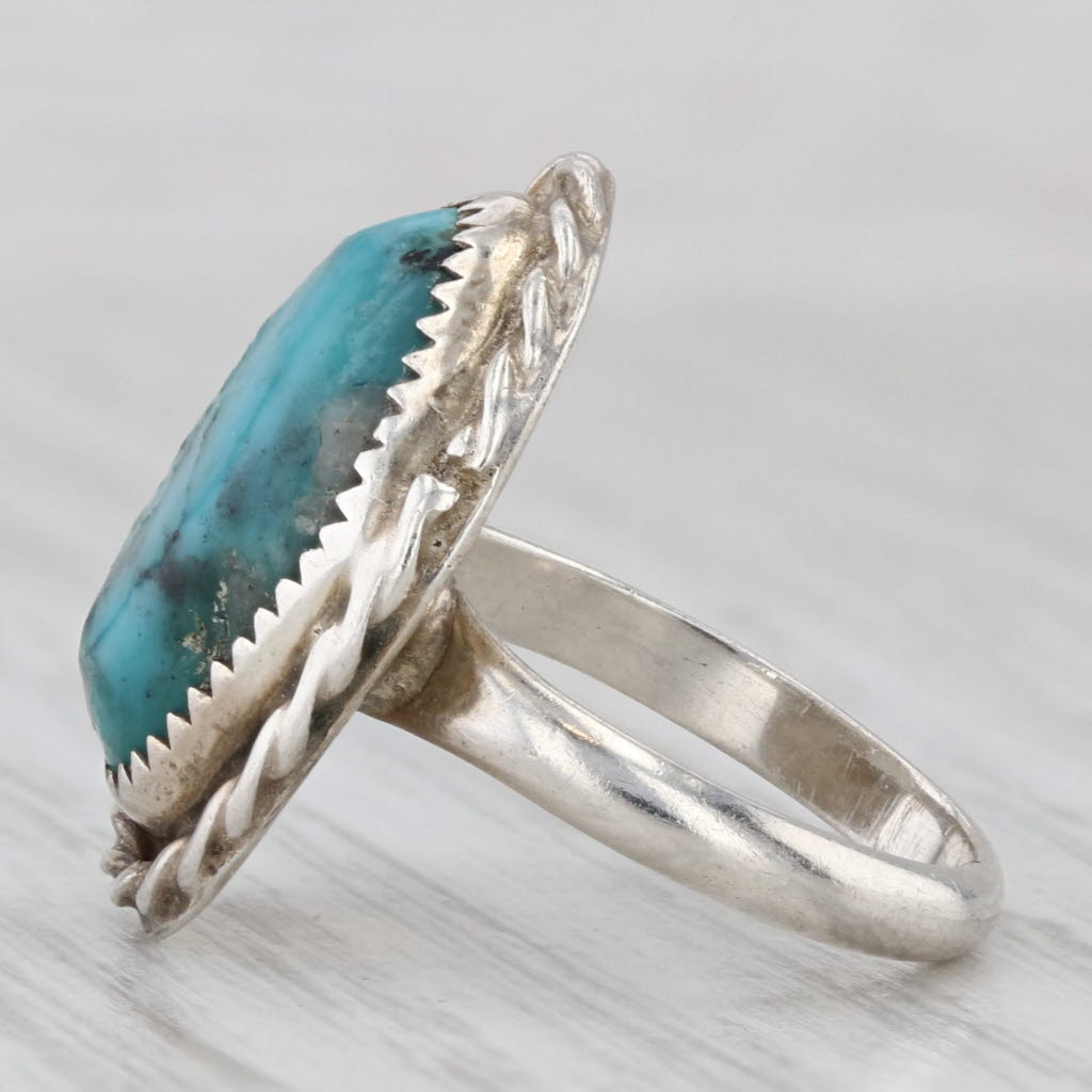 Turquoise Cabochon Ring Sterling Silver Vintage Native American Signed Sz 4.75