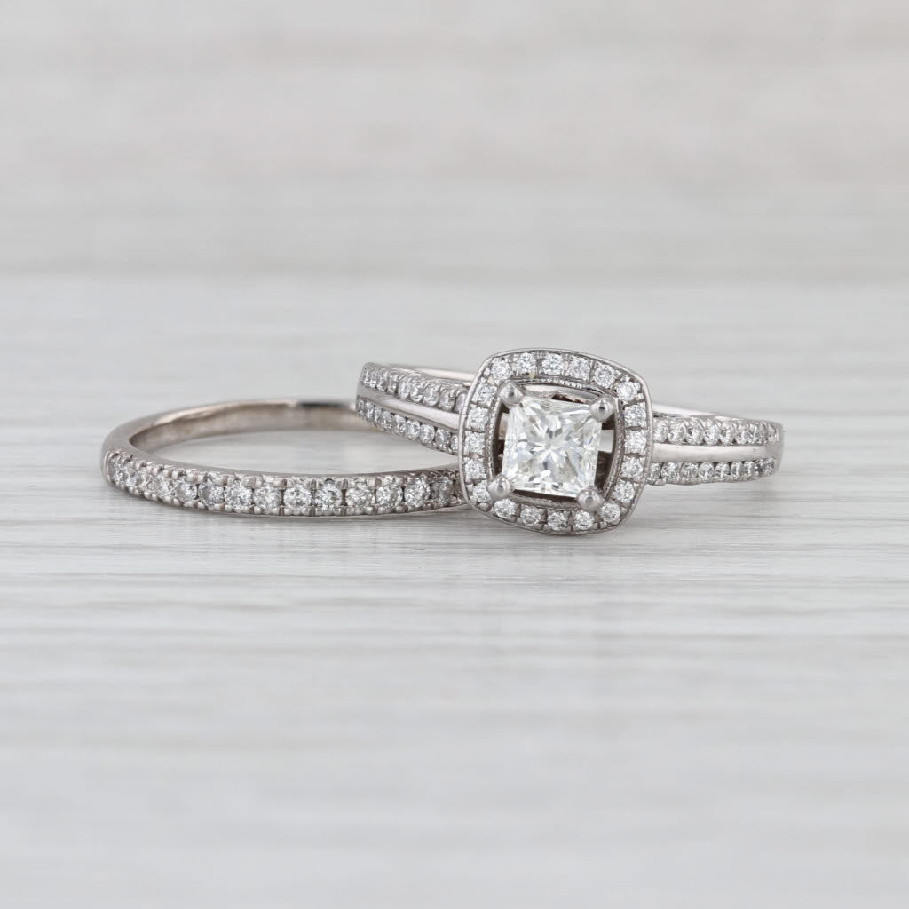 GIA 1.05ctw Diamond Halo Engagement Ring Wedding Band Bridal Set 14k White Gold