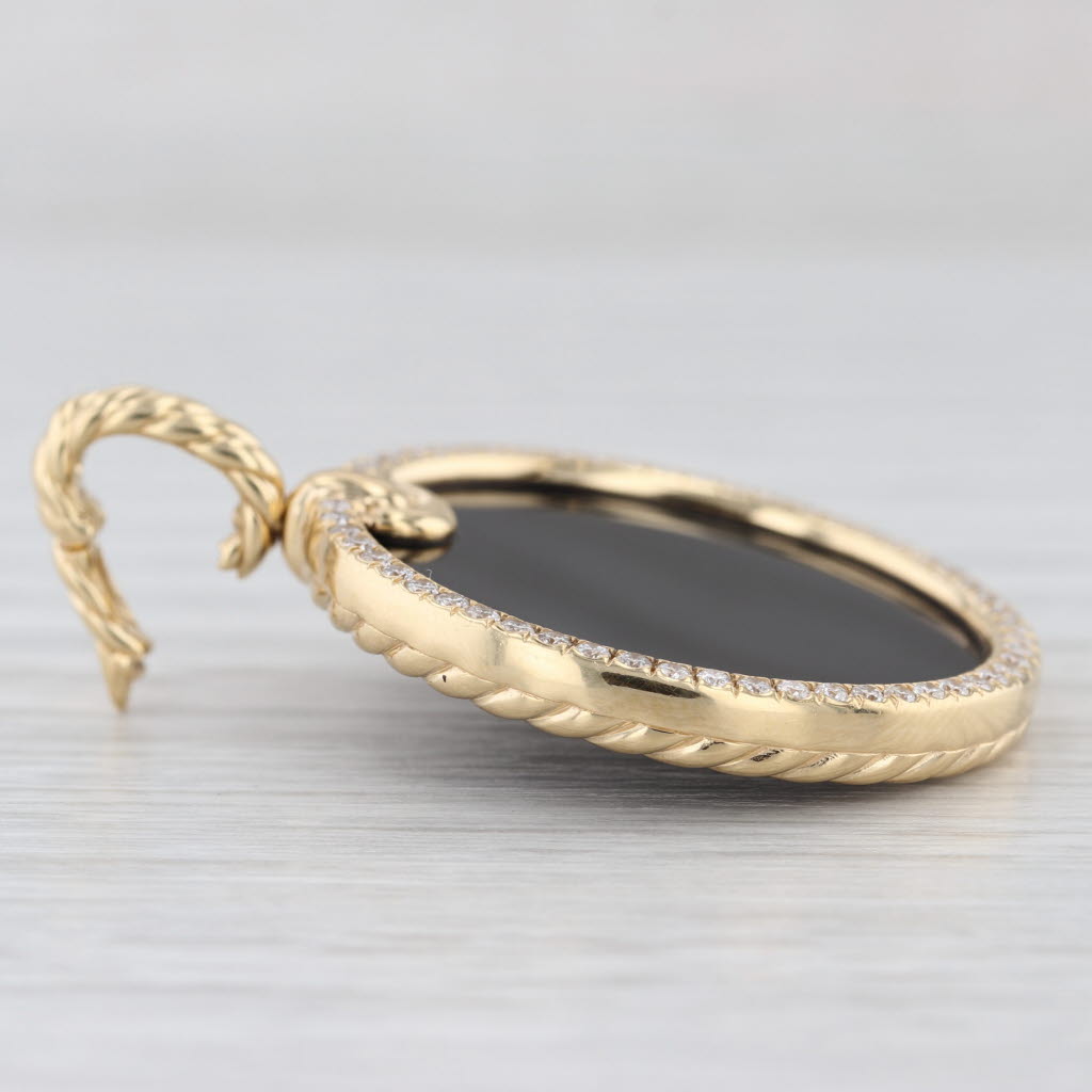 David Yurman Elements Disc Pendant Necklace Onyx 0.45ctw Diamond Circle 18k Gold