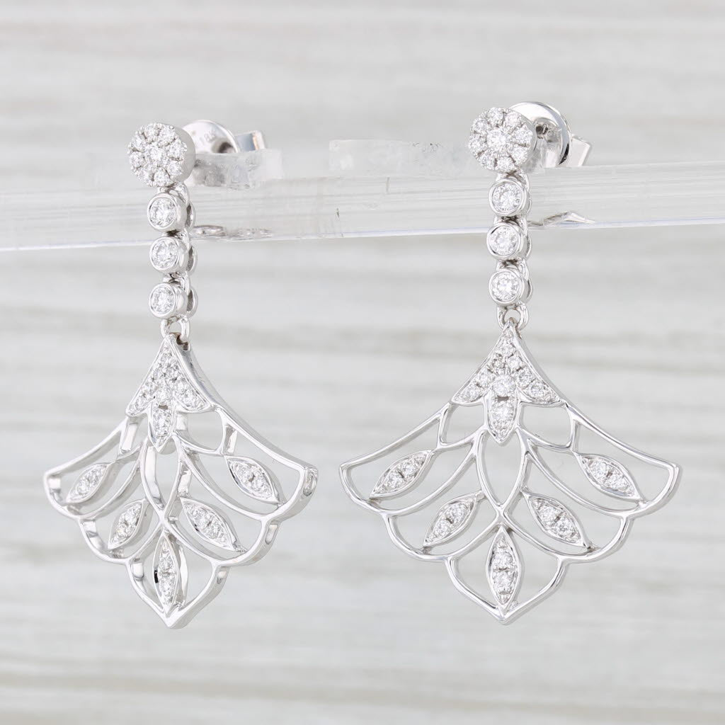 Light Gray New 0.50ctw Diamond Fan Dangle Earrings 18k White Gold Drops Spark