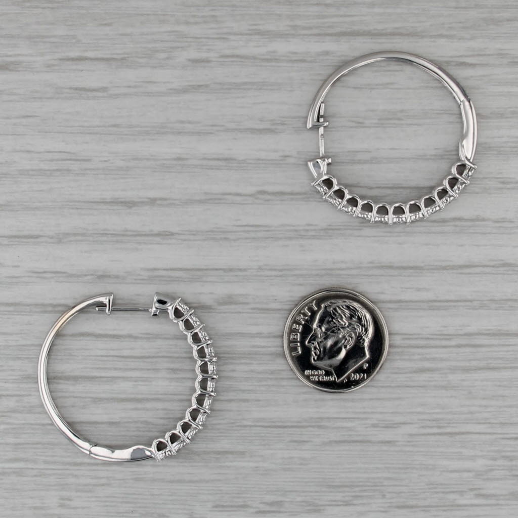 0.44ctw Diamond Hoop Earrings 10k White Gold Hinged Round Hoops 28.6x2.8mm