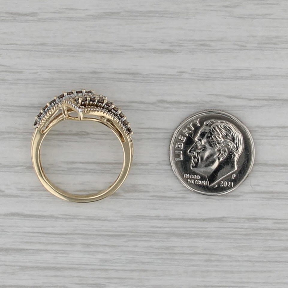0.63ctw Champagne White Diamond Bypass Ring 14k Yellow Gold Size 7