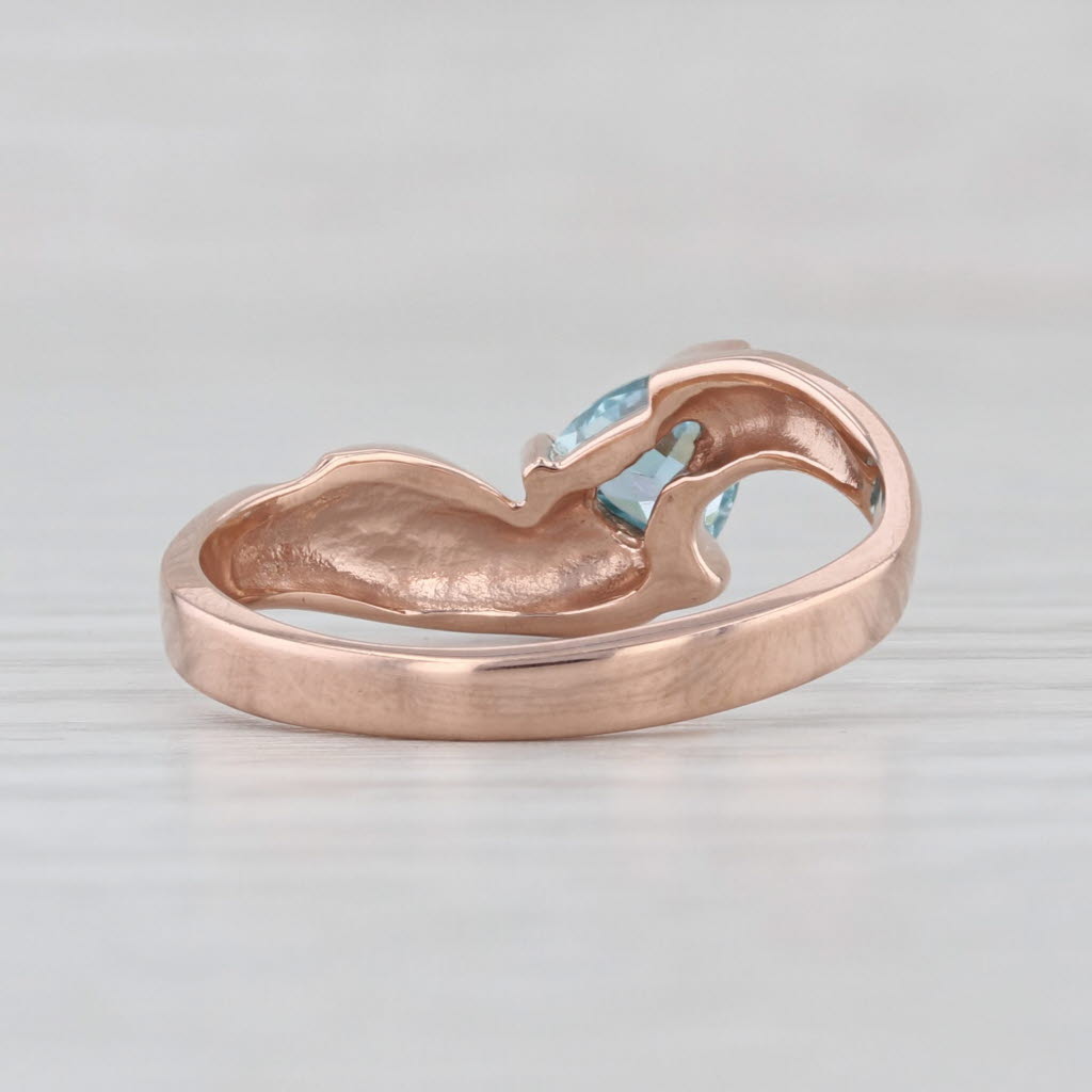 0.58ct Blue Zircon Solitaire Ring 14k Rose Gold Size 7.25 Bypass