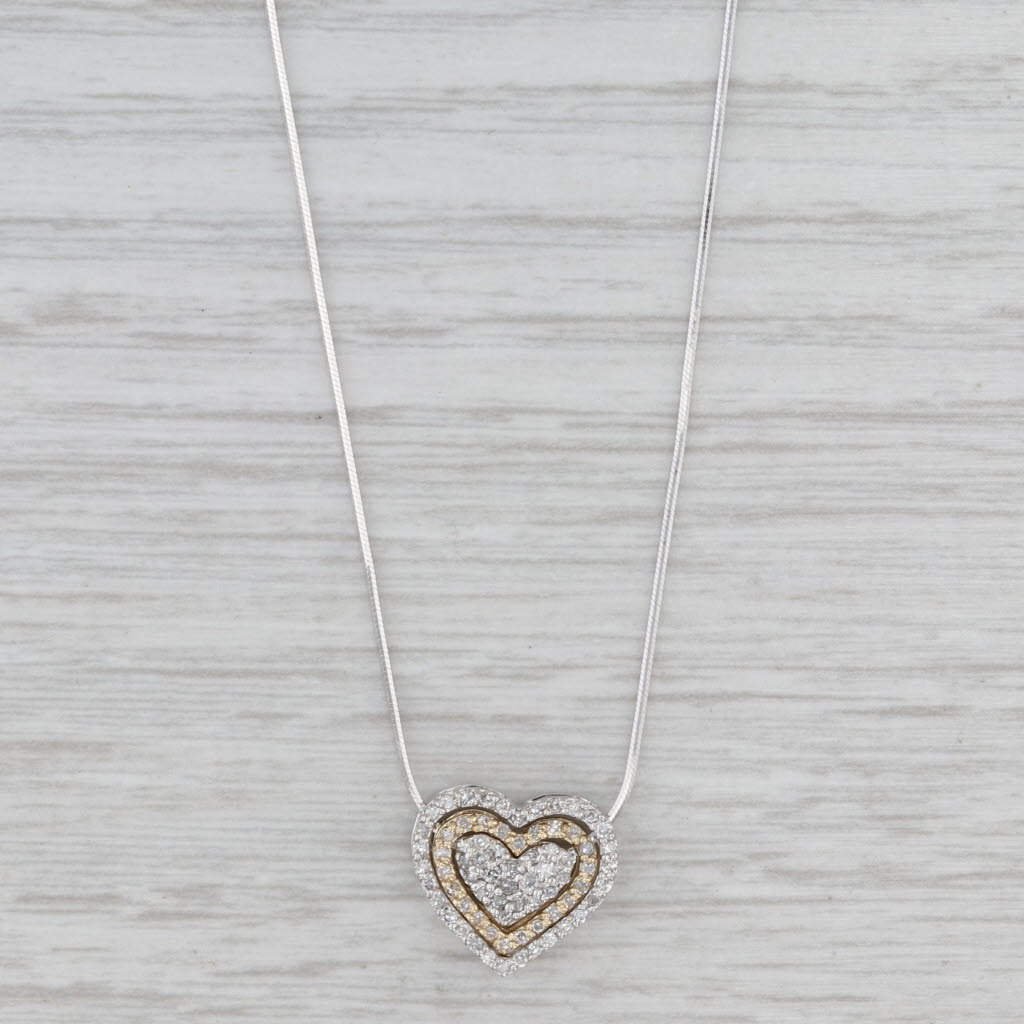 0.20ctw Diamond Heart Pendant Necklace 14k Gold 18" Snake Chain Reversible