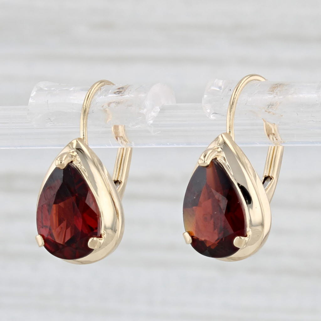 Light Gray 3.20ctw Garnet Teardrop Earrings 14k Yellow Gold Lever Backs