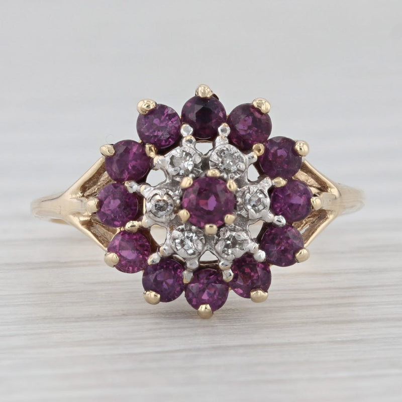 0.75ctw Ruby Diamond Cluster Ring 10k Yellow Gold Size 6