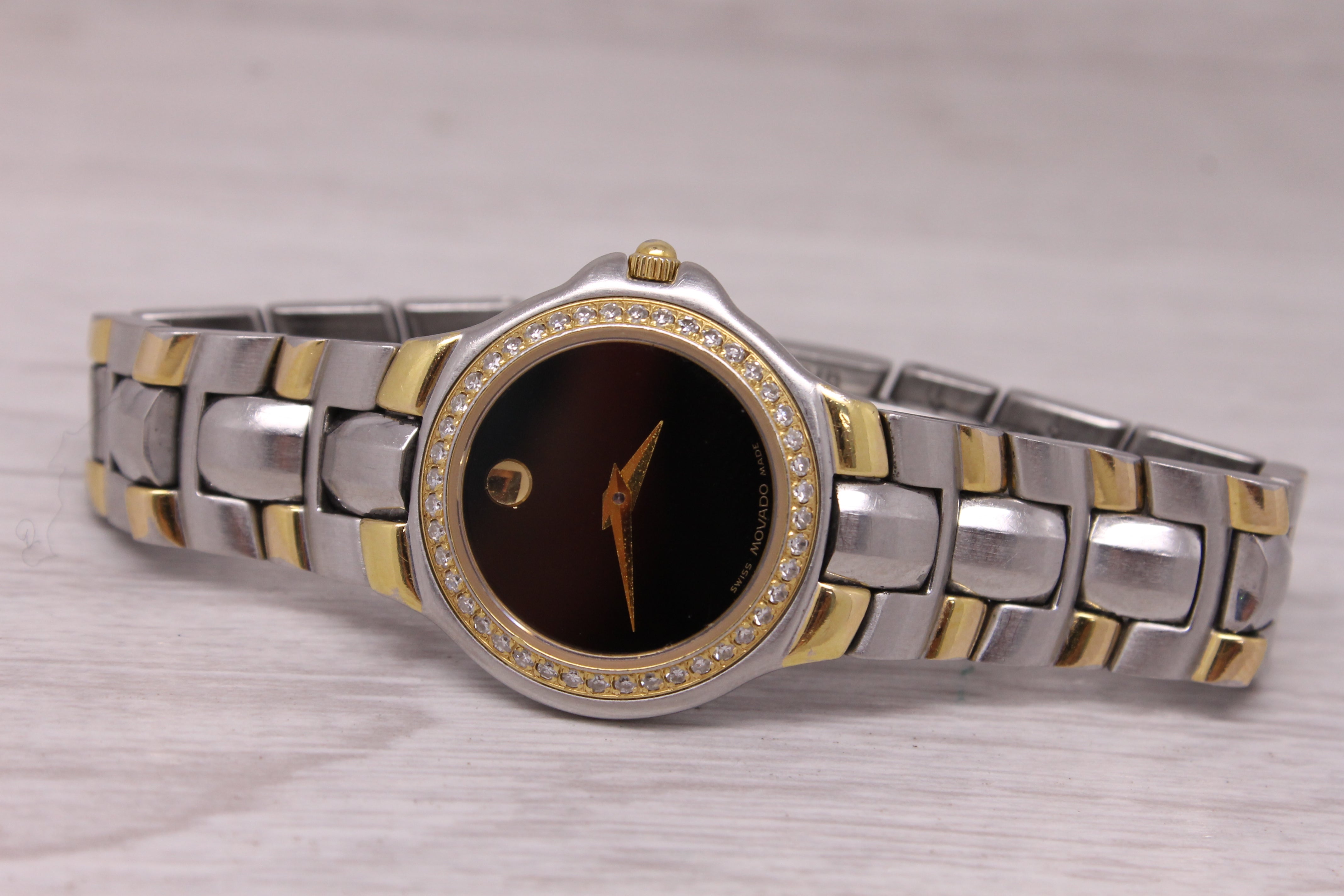 Movado Two-Tone Diamond Bezel Watch 25mm Steel Quartz Swiss 84 E4 9821