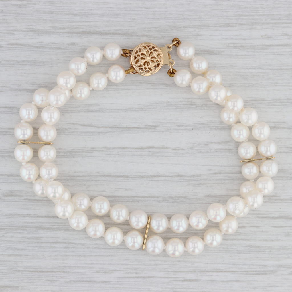 Gray New Akoya Pearl Bracelet 14k Yellow Gold Double Bead Strands 7"