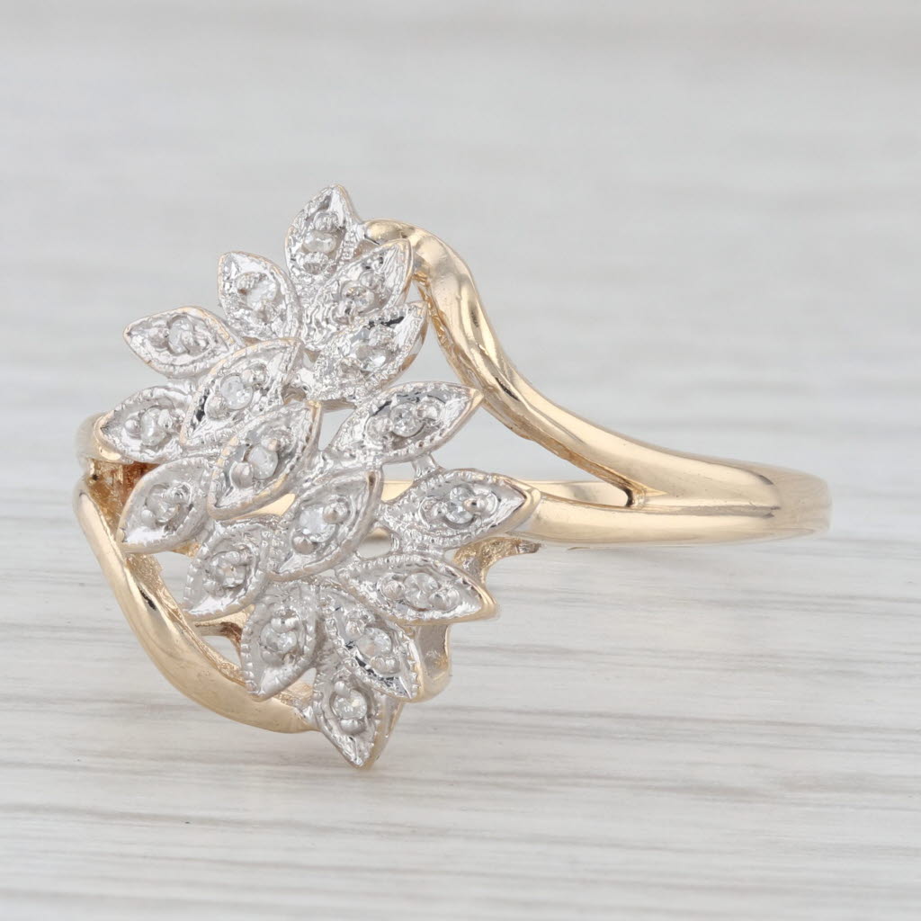 Light Gray Diamond Flower Cluster Ring 10k White Yellow Gold Size 11 Bypass