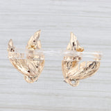 Light Gray Retro Diamond Ruby Turquoise Leaf Earrings 10k-12k Yellow Gold Statement