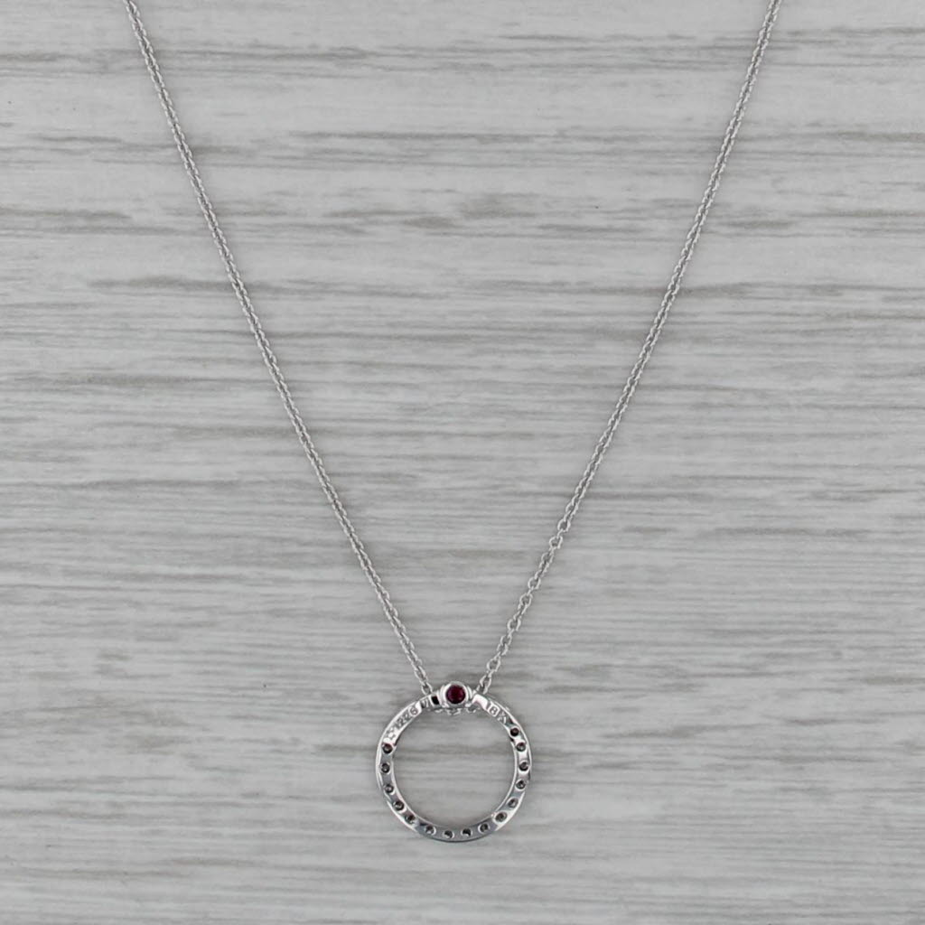 New Roberto Coin Tiny Treasures Diamond Circle Pendant Necklace 18k White Gold