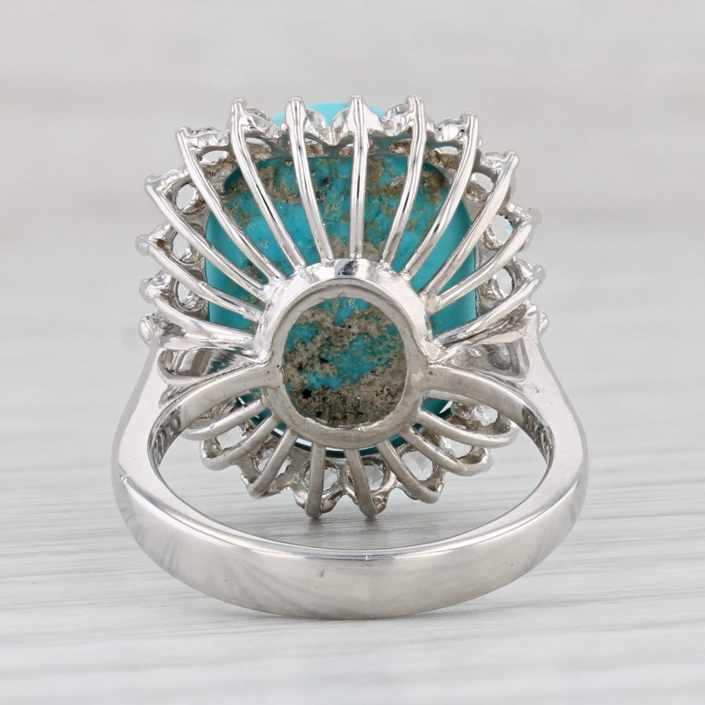 Light Gray Turquoise Cabochon Lab Created Spinel Halo Ring 14k 18k White Gold Sz 5 Cocktail