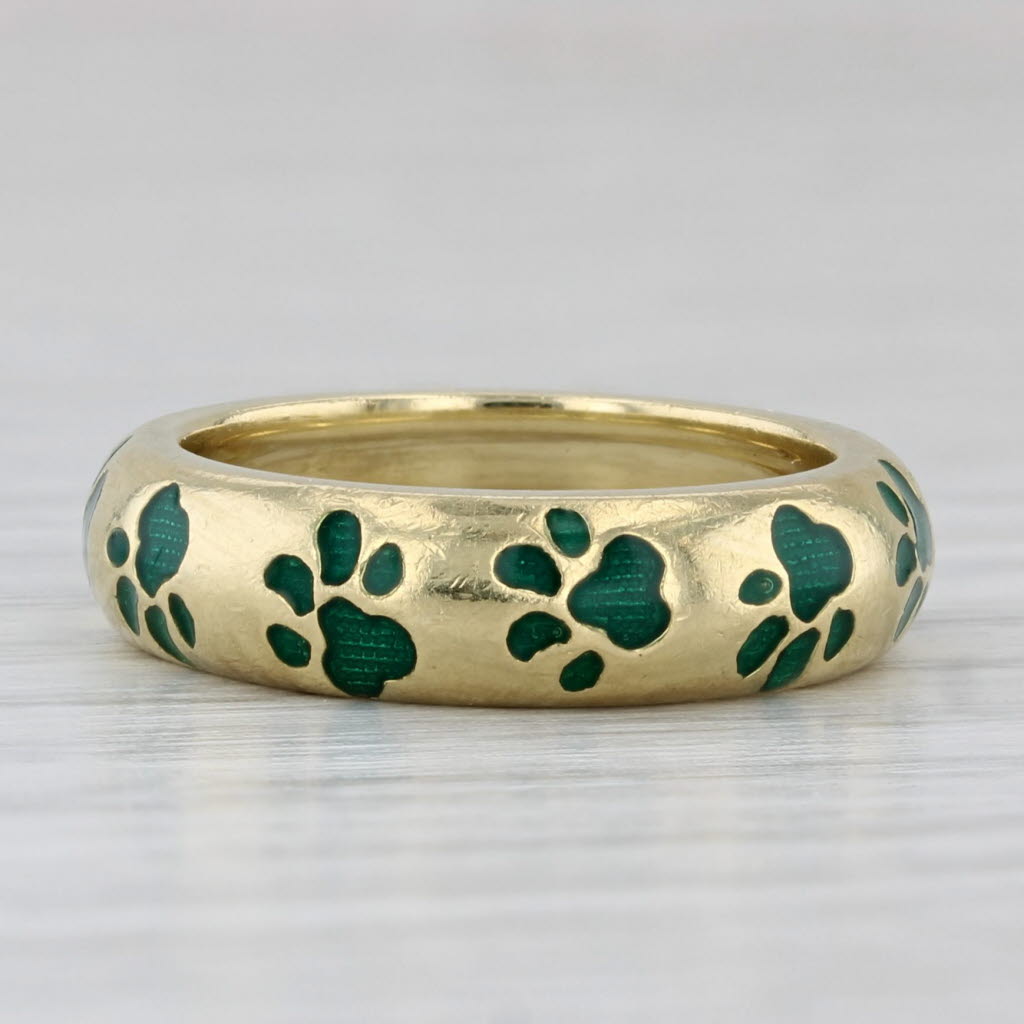 Gray Hidalgo Paw Print Ring 18k Yellow Gold Enamel Size 4.5 Band Stackable