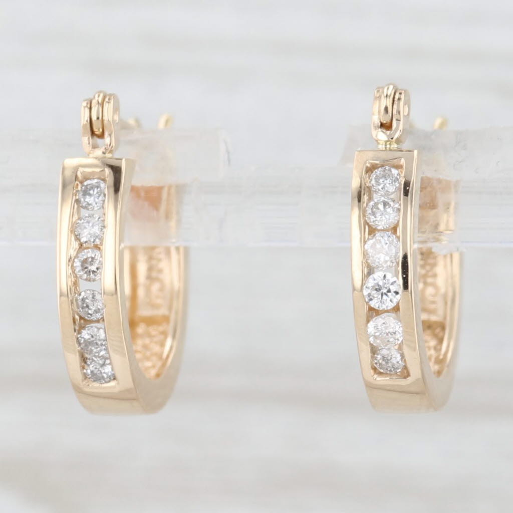 Light Gray 0.25ctw Diamond Hoop Earrings 14k Yellow Gold Snap Top Small Round Hoops