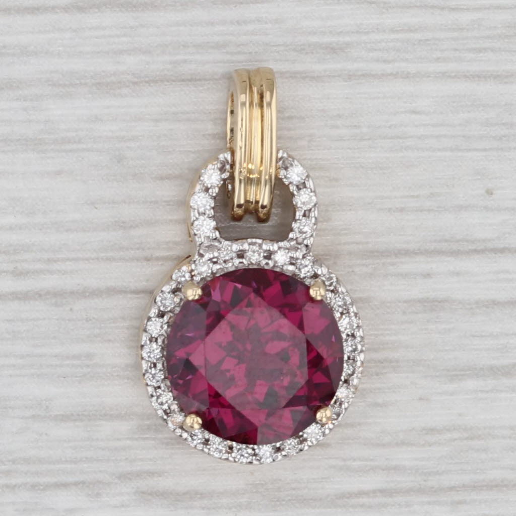 Light Gray 3.15ctw Rhodolite Garnet Diamond Halo Pendant 14k Yellow Gold