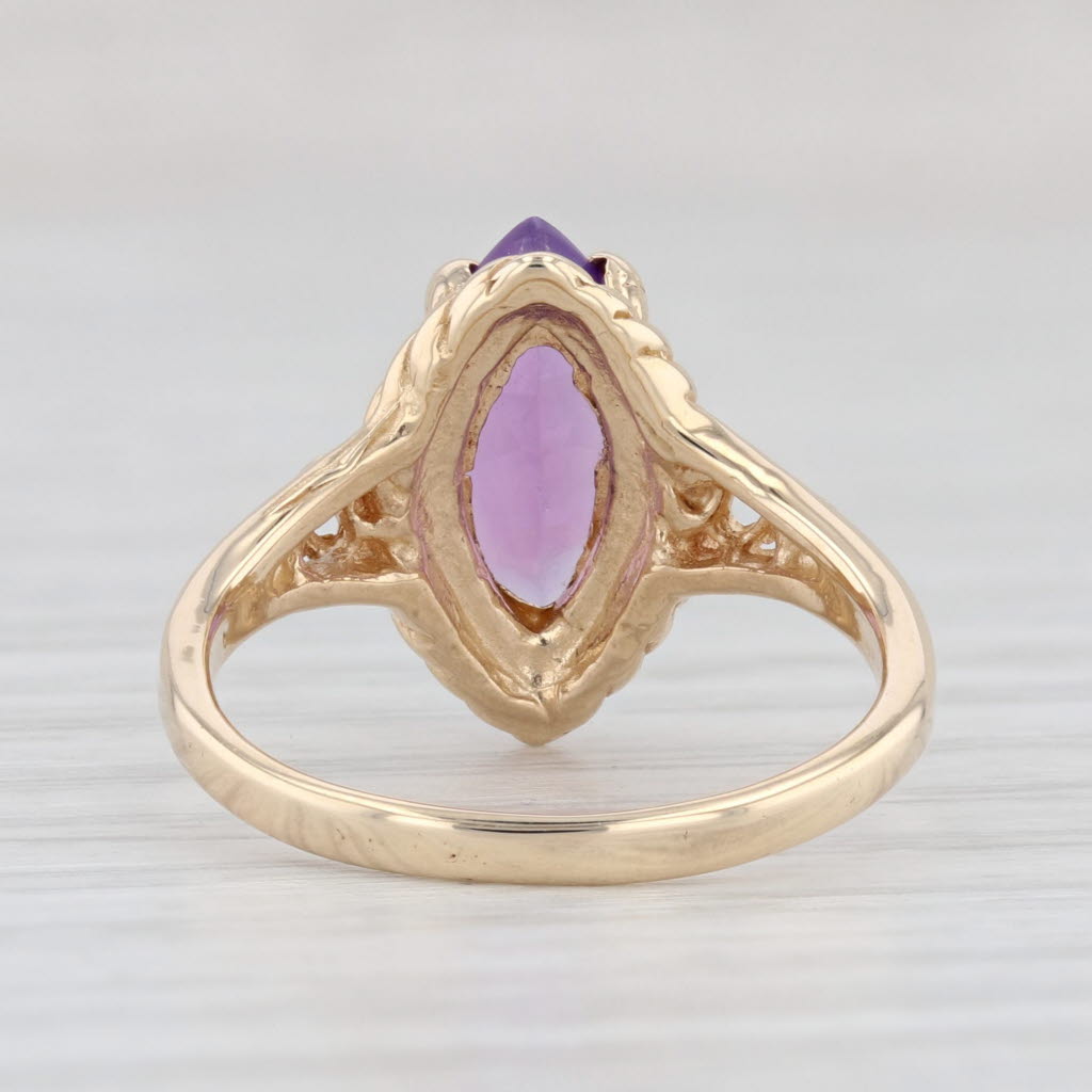 Light Gray 1.45ct Marquise Amethyst Solitaire Ring 10k Yellow Gold Size 5 Heart Accents