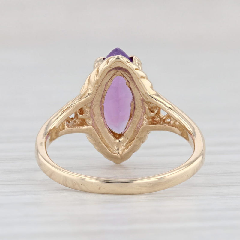 Light Gray 1.45ct Marquise Amethyst Solitaire Ring 10k Yellow Gold Size 5 Heart Accents