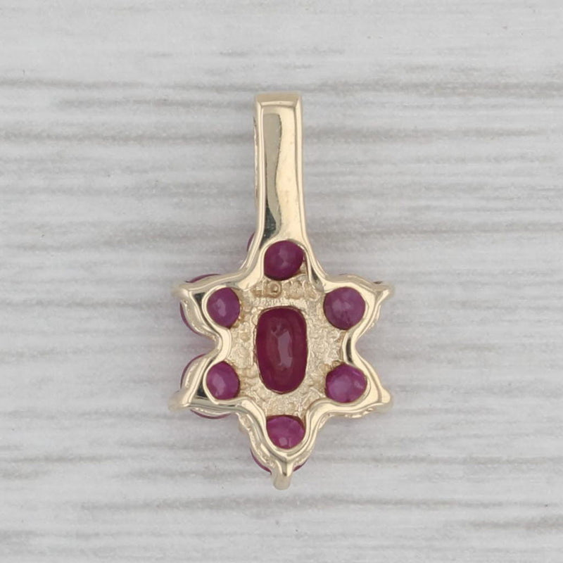 0.85ctw Ruby Cluster Pendant 10k Yellow Gold Diamond Accents