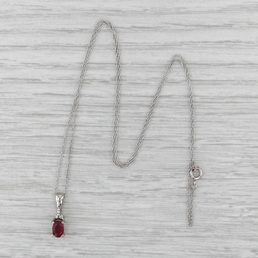 0.58ctw Ruby Diamond Pendant Necklace 14k White Gold 18" Rope Chain