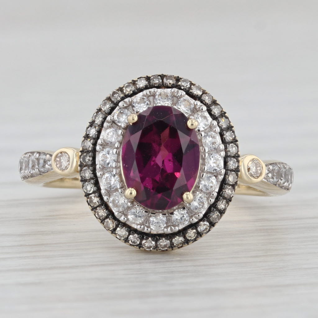 Light Gray Oval Garnet Zircon Champagne Diamond Halo Ring 10k Yellow Gold Size 8