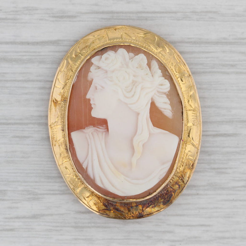 Vintage Carved Shell Cameo Brooch 10k Yellow Gold Pendant Pin