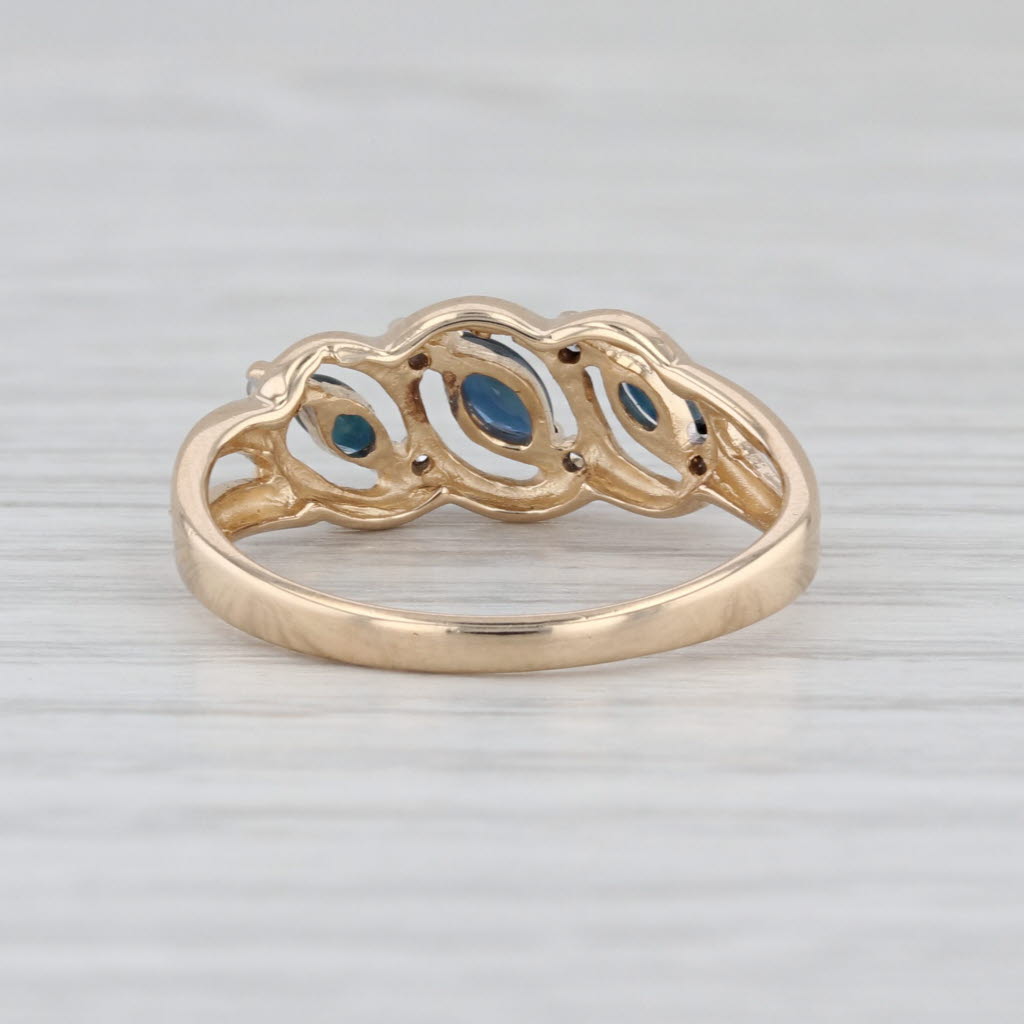 0.40ctw Blue Sapphire Diamond 3-Stone Ring 14k Yellow Gold Size 6.75 Stackable