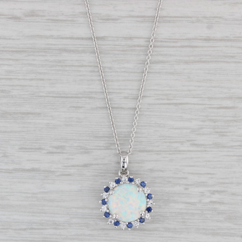 Lab Created Opal Lab Created Sapphire Pendant Necklace Sterling Silver 18"