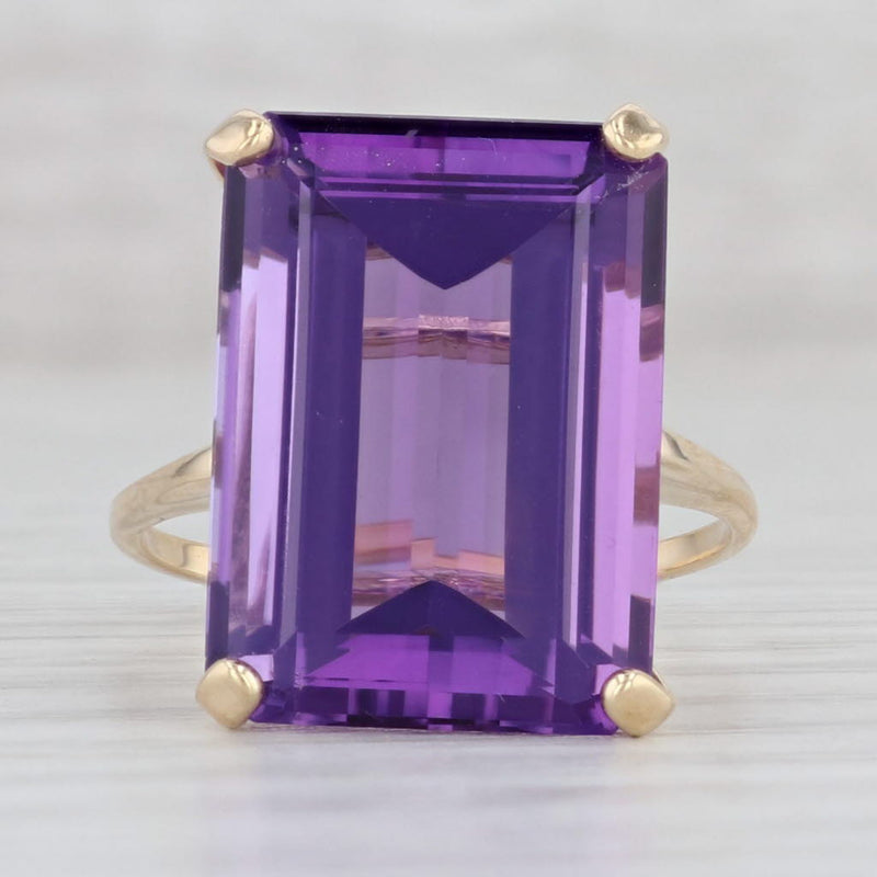 Gray 14ct Emerald Cut Amethyst Solitaire Ring 14k Yellow Gold Size 9