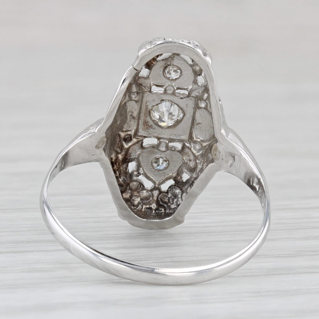 Light Gray Vintage Princess Diamond Ring 10k White Gold Size 6.75 Heart Accents