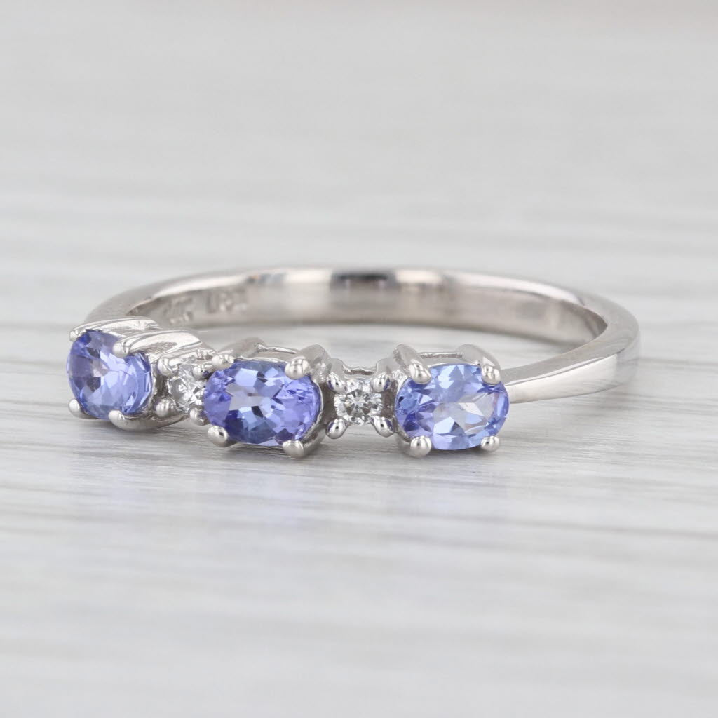 0.57ctw Tanzanite Diamond Ring 14k White Gold Size 7 Stackable 3-Stone