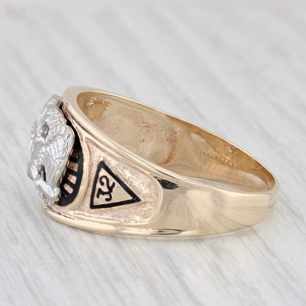 Light Gray Scottish Rite Masonic Ring 10k Gold Diamond 32nd 14th Degree Size 12.5