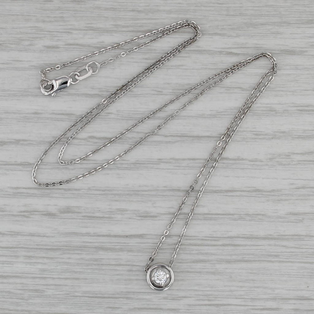 0.12ct Diamond Round Solitaire Pendant Necklace 14k White Gold 18" Cable Chain