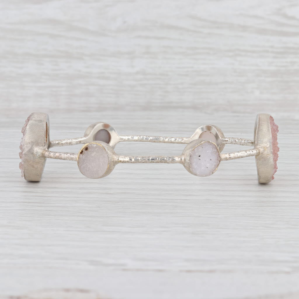New Nina Nguyen Bangle Bracelet 8" Sand White Druzy Quartz Sterling Silver