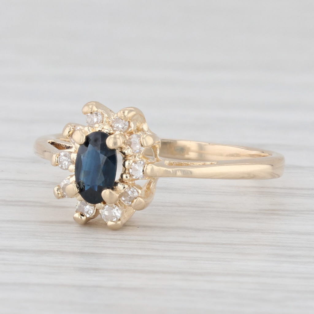 Light Gray 0.43ctw Oval Blue Sapphire Diamond Halo Ring 14k Yellow Gold Size 4.5 Engagement