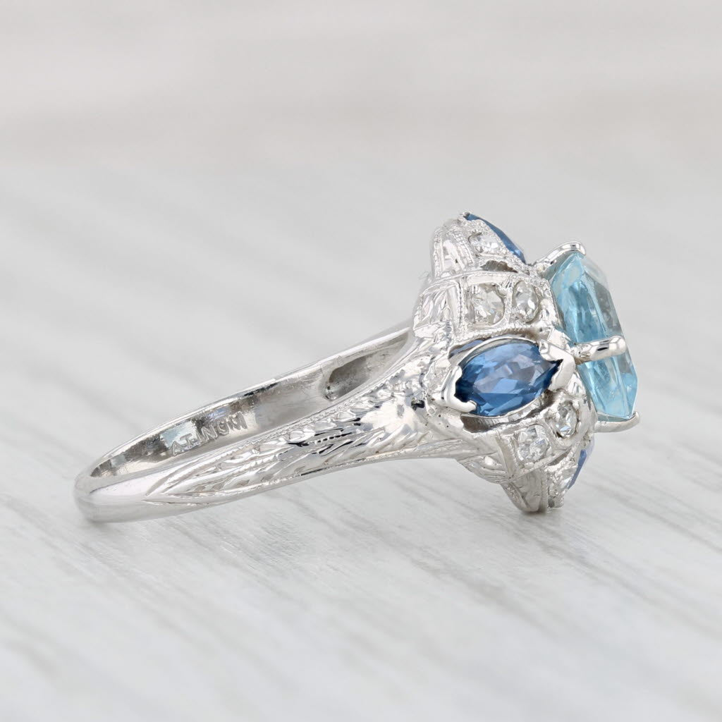 Light Gray Vintage 1.76ctw Aquamarine Diamond Lab Created Sapphire Ring Platinum Size 5.5