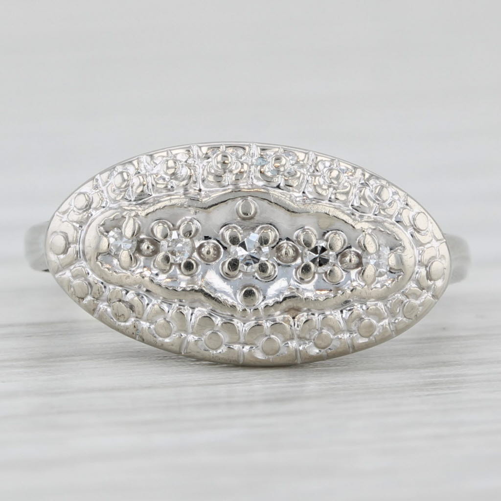 Light Gray Vintage Diamond Princess Ring 14k White Gold Size 4