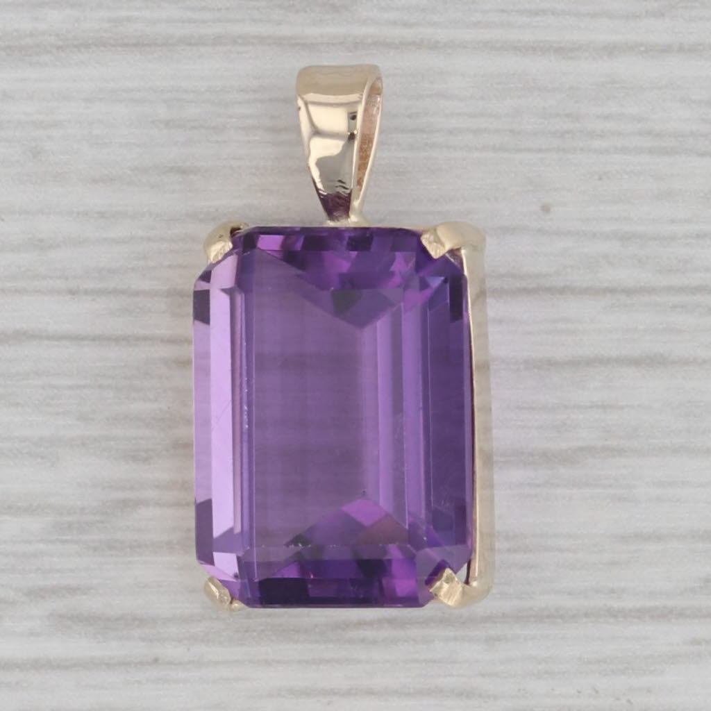 Gray 7.50ct Amethyst Solitaire Pendant 10k Yellow Gold Emerald Cut