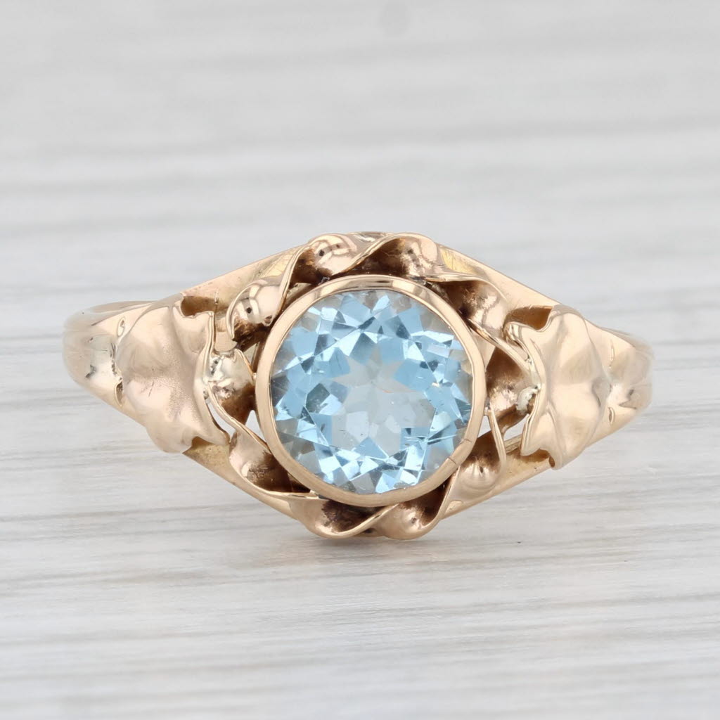 Light Gray Vintage Church & Co 1.30ct Blue Topaz Round Solitaire Ring 14k Gold Size 7.25