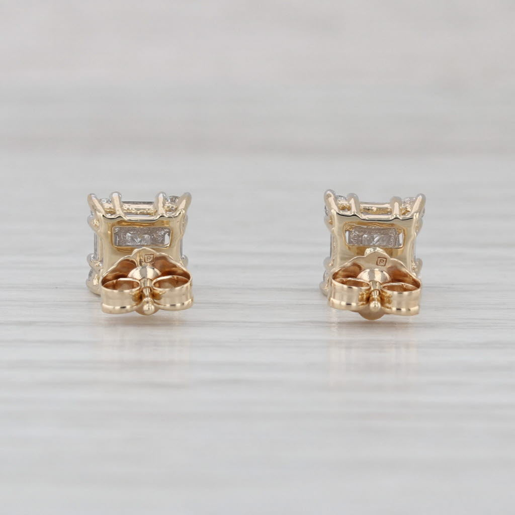 0.74ctw Diamond Halo Stud Earrings 14k Yellow Gold Square Studs