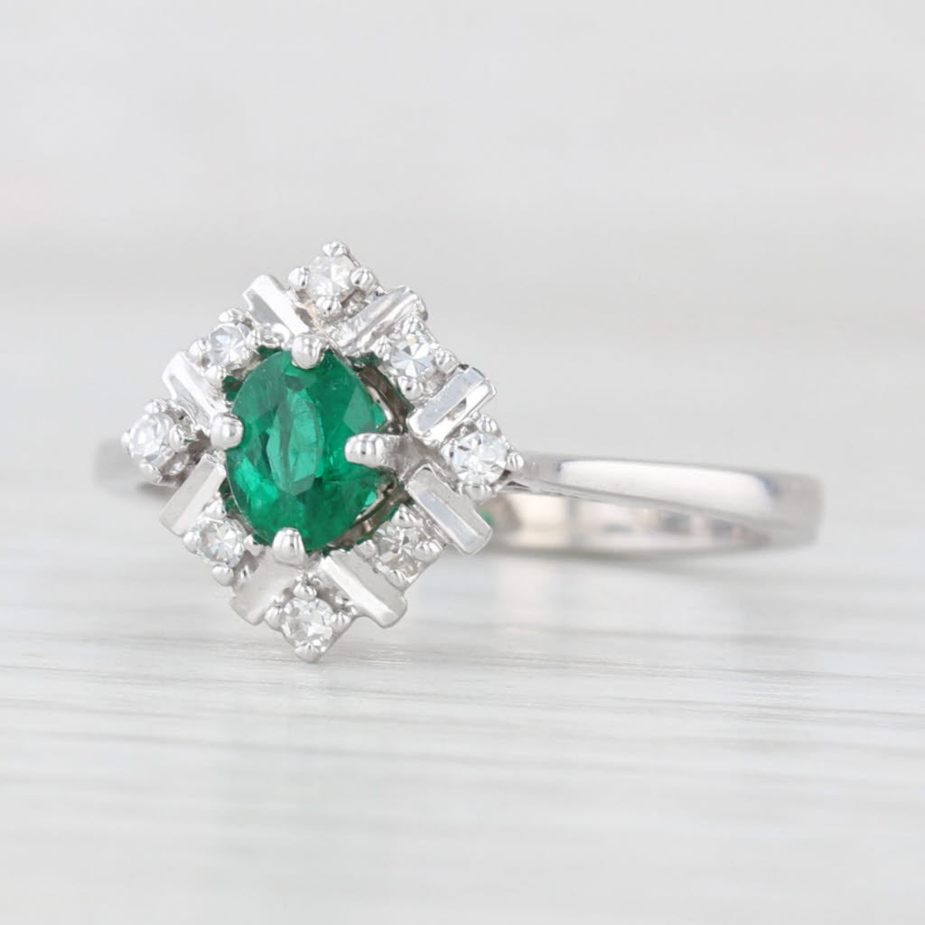 Light Gray 0.40ctw Emerald Diamond Halo Ring 18k White Gold Size 6.5