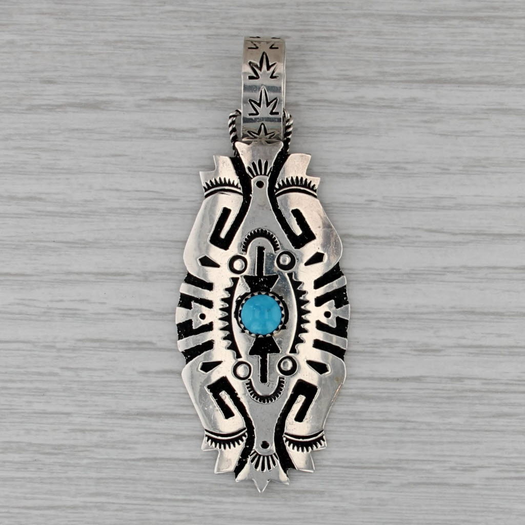 Navajo Turquoise Tribal Pendant Sterling Silver Vintage Native American Singer