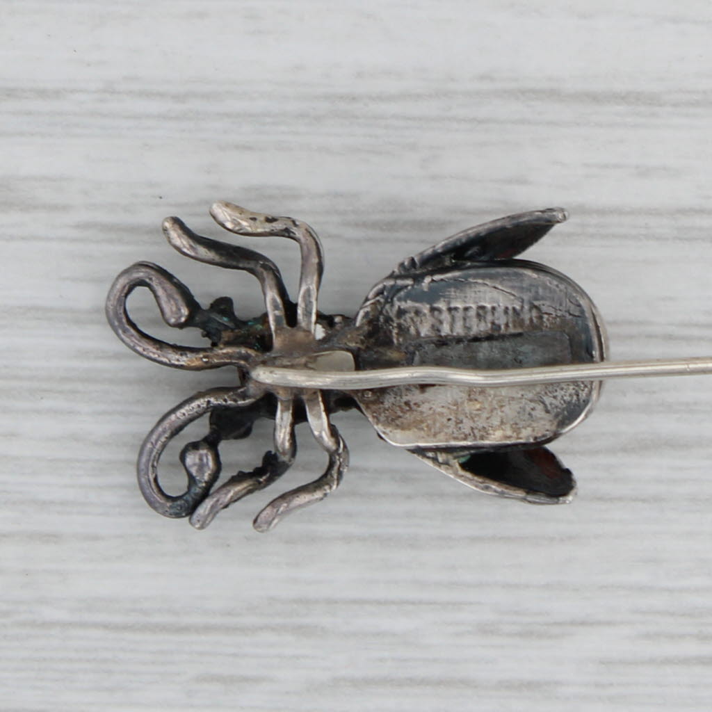 Gray Vintage Native American Bug Stickpin Turquoise Sterling Silver