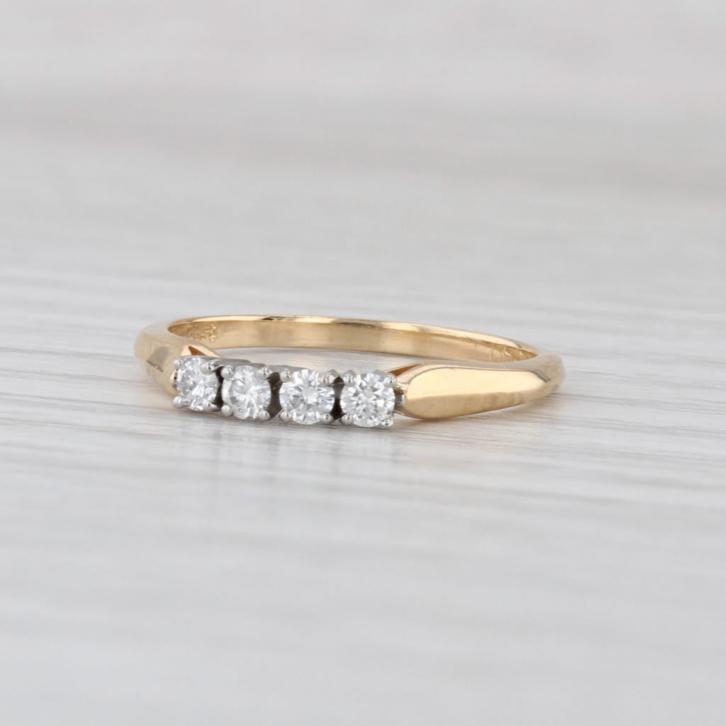Jabel 0.20ctw Diamond 4-Stone Wedding Ring 18k Gold Stackable Size 6.5